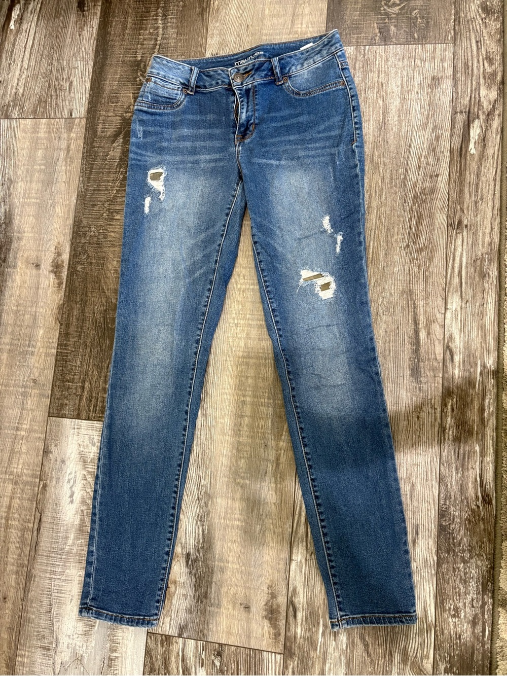 Maurices Blue Distressed (camo) Skinny Jeans